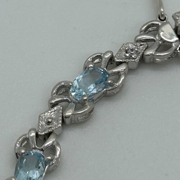 Sterling Silver Tennis Bracelet Blue Gemstones 6.5 " Vintage 1980 11.11grams - Picture 5 of 16